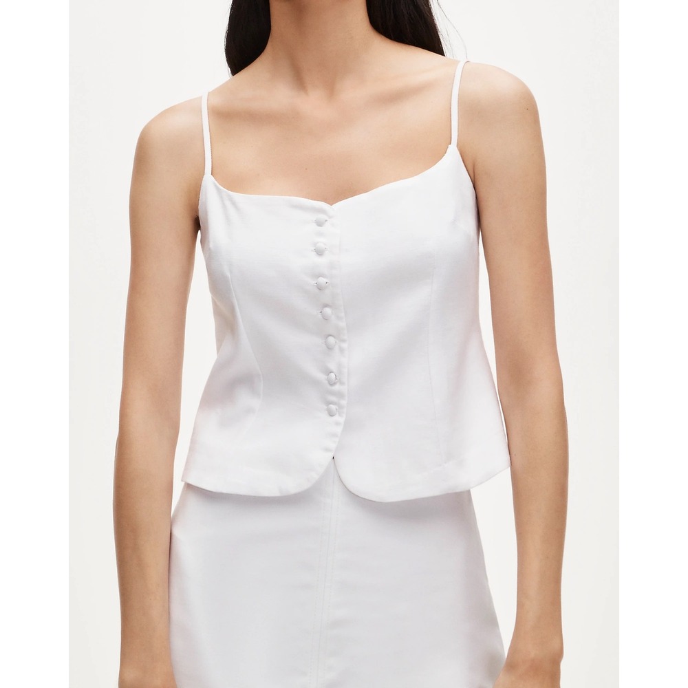 J.Crew Size 6 White Gramercy Linen Blend Button Front Camisole Top Vest CV092